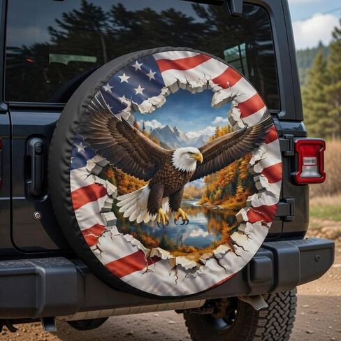 غطاء الإطار الاحتياطي من ThangPham Shop America Flag Bald Eagle مع/بدون فتحة كاميرا احتياطية - غطاء الإطار الاحتياطي Majestic Bald Eagle America Flag in Saudi Arabia