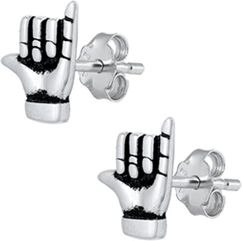 Shaka Sign Stud Earrings 925 Sterling Silver Push Back in Saudi Arabia
