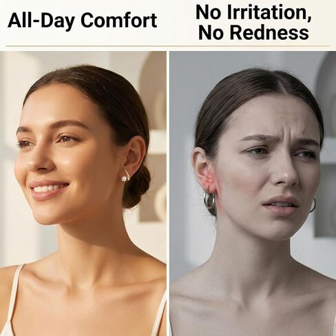 أقراط ذهبية للنساء، أقراط لؤلؤ عصرية مطلية بالذهب عيار 18 قيراط، أقراط متدلية نسائية لا تسبب الحساسية، بسيطة وصغيرة in Kuwait