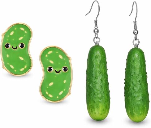 2 PCS Pickle Earrings for Women, Cute Pickle Jewelry, Fun Pickleball Earrings and Necklace, Unique Pickle Accessories for Everyday Wear, Lightweight and Comfortable Design in Kuwait