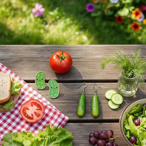 2 PCS Pickle Earrings for Women, Cute Pickle Jewelry, Fun Pickleball Earrings and Necklace, Unique Pickle Accessories for Everyday Wear, Lightweight and Comfortable Design in Kuwait