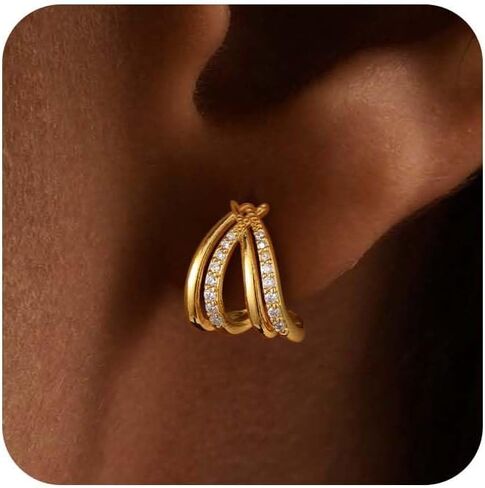 Gold Silver Earrings for Women Trenady,Dainty 14K Gold Stud Earrings Simple Minimalist Hypoallergenic Small Hoop Earring for Women Gifts in Saudi Arabia