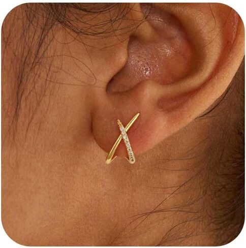 Gold Silver Earrings for Women Trenady,Dainty 14K Gold Stud Earrings Simple Minimalist Hypoallergenic Small Hoop Earring for Women Gifts in Saudi Arabia