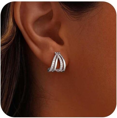 Gold Silver Earrings for Women Trenady,Dainty 14K Gold Stud Earrings Simple Minimalist Hypoallergenic Small Hoop Earring for Women Gifts in Saudi Arabia