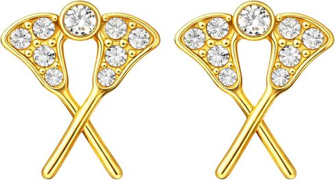 Lacrosse Stick Stud Earrings, Gold Lacrosse Earrings for Women and Girls, Crystal Lacrosse Jewelry, Sports Stud Earrings, Lacrosse Player Gift in Saudi Arabia