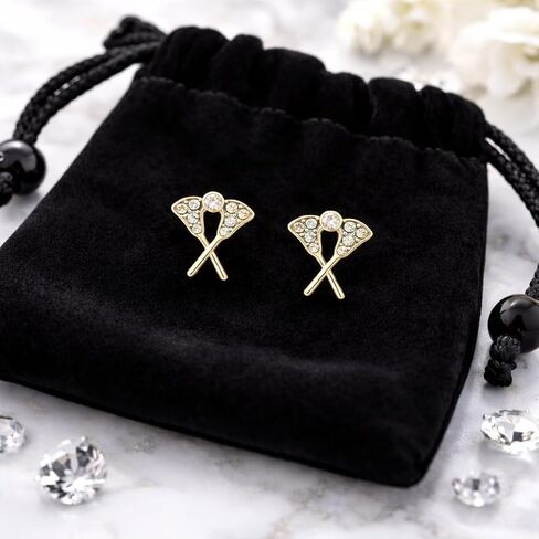 Lacrosse Stick Stud Earrings, Gold Lacrosse Earrings for Women and Girls, Crystal Lacrosse Jewelry, Sports Stud Earrings, Lacrosse Player Gift in Saudi Arabia