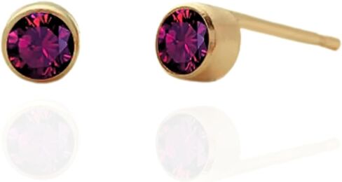 QueenBee 14K مطلية بالذهب جولة جوهرة الميلاد أقراط للنساء لذيذ الأحجار الكريمة ترصيع أنيقة عيد ميلاد مجوهرات هدية لها in Kuwait