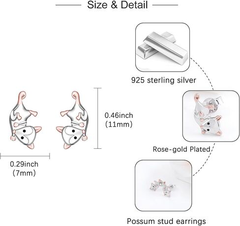 Cute Possum Earrings for Women - 925 Sterling Silver Opossum Stud Earrings Animal Jewelry Hypoallergenic Birthday Christmas Gift in Kuwait