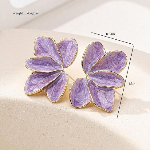 Statement Enamel Petal Flower Stud Earring for Women Exquisite Dainty Leaf Floral Earrings Irregular Romantic Valentine Party Jewelry Gift Accessories in Kuwait