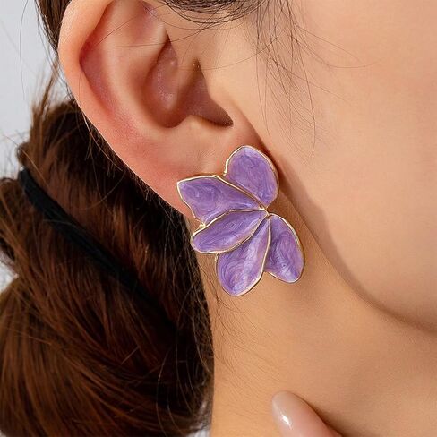 Statement Enamel Petal Flower Stud Earring for Women Exquisite Dainty Leaf Floral Earrings Irregular Romantic Valentine Party Jewelry Gift Accessories in Kuwait