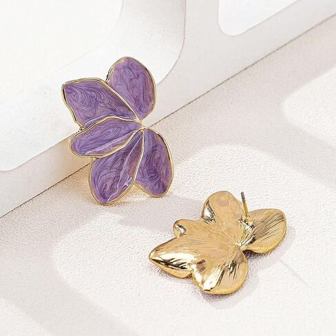 Statement Enamel Petal Flower Stud Earring for Women Exquisite Dainty Leaf Floral Earrings Irregular Romantic Valentine Party Jewelry Gift Accessories in Kuwait