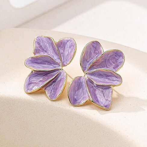 Statement Enamel Petal Flower Stud Earring for Women Exquisite Dainty Leaf Floral Earrings Irregular Romantic Valentine Party Jewelry Gift Accessories in Kuwait