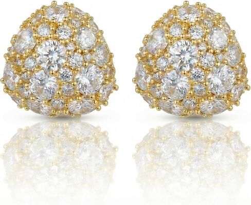 أقراط مثلثة منتفخة ذهبية أنيقة من تشيكوسلوفاكيا، تصميم زهور، أقراط هندسية مقببة متلألئة للنساء، أقراط فاخرة مرصعة كثيفة للولائم/المواعدة/يوميًا/حفلة in Kuwait