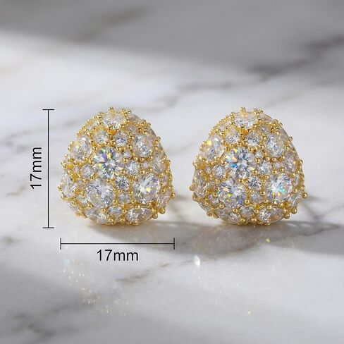 أقراط مثلثة منتفخة ذهبية أنيقة من تشيكوسلوفاكيا، تصميم زهور، أقراط هندسية مقببة متلألئة للنساء، أقراط فاخرة مرصعة كثيفة للولائم/المواعدة/يوميًا/حفلة in Kuwait