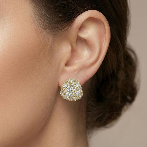 أقراط مثلثة منتفخة ذهبية أنيقة من تشيكوسلوفاكيا، تصميم زهور، أقراط هندسية مقببة متلألئة للنساء، أقراط فاخرة مرصعة كثيفة للولائم/المواعدة/يوميًا/حفلة in Kuwait