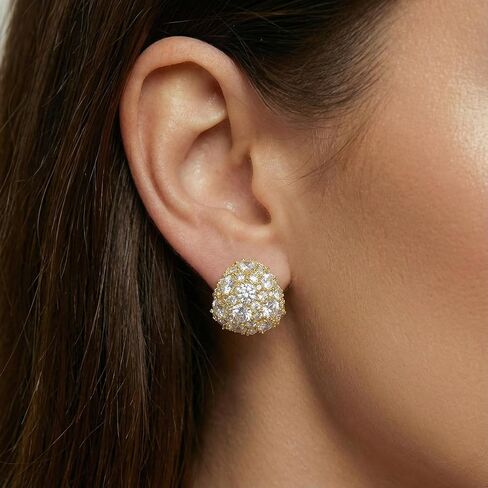 أقراط مثلثة منتفخة ذهبية أنيقة من تشيكوسلوفاكيا، تصميم زهور، أقراط هندسية مقببة متلألئة للنساء، أقراط فاخرة مرصعة كثيفة للولائم/المواعدة/يوميًا/حفلة in Kuwait