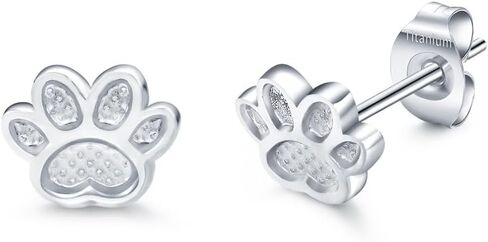 Cute Paw G23 Titanium Small Little Stud Earrings for Women Cartilage Dainty Simple Silver Plated Dog Cat Print 20g Post Piercing Tiny Studs Hypoallergenic Fashion Jewelry Birthday Gift Daughter in Saudi Arabia