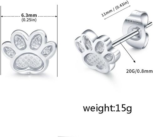 Cute Paw G23 Titanium Small Little Stud Earrings for Women Cartilage Dainty Simple Silver Plated Dog Cat Print 20g Post Piercing Tiny Studs Hypoallergenic Fashion Jewelry Birthday Gift Daughter in Saudi Arabia