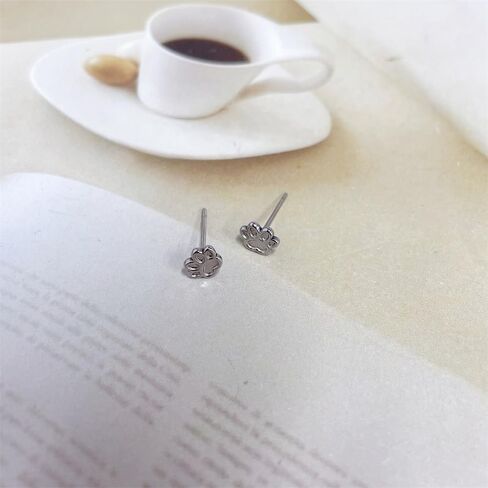 Cute Paw G23 Titanium Small Little Stud Earrings for Women Cartilage Dainty Simple Silver Plated Dog Cat Print 20g Post Piercing Tiny Studs Hypoallergenic Fashion Jewelry Birthday Gift Daughter in Saudi Arabia