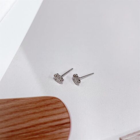 Cute Paw G23 Titanium Small Little Stud Earrings for Women Cartilage Dainty Simple Silver Plated Dog Cat Print 20g Post Piercing Tiny Studs Hypoallergenic Fashion Jewelry Birthday Gift Daughter in Saudi Arabia