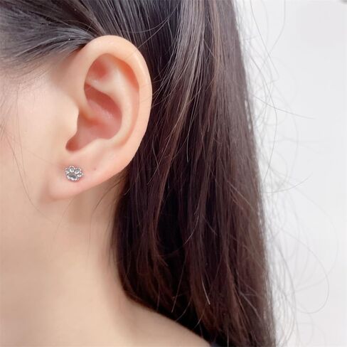 Cute Paw G23 Titanium Small Little Stud Earrings for Women Cartilage Dainty Simple Silver Plated Dog Cat Print 20g Post Piercing Tiny Studs Hypoallergenic Fashion Jewelry Birthday Gift Daughter in Saudi Arabia