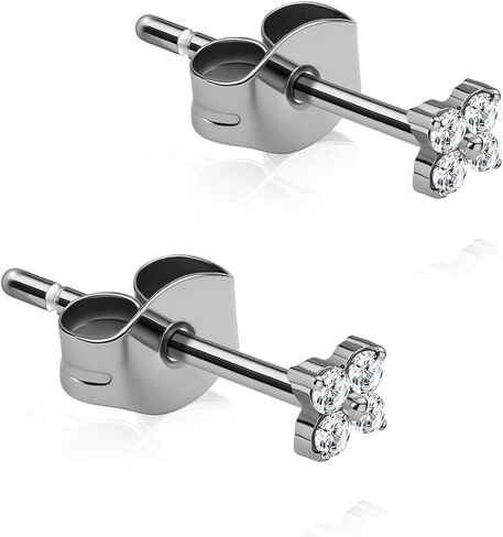 XUU Titanium Stud Earrings for Women, Minimalist Cubic Zirconia stud, Dainty Halo Earrings, Hypoallergenic Piercing Jewelry, Gold & Silver (Pair) in Saudi Arabia