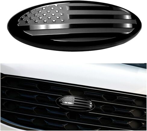 7 Inch Car Front Grille American Flag Emblem, Aluminum Oval Overlay Vehicle Rear Tailgate Decal Badge, Automotive Replacement Accessories, Compatible with F150 Explorer Ranger (Black) in Saudi Arabia