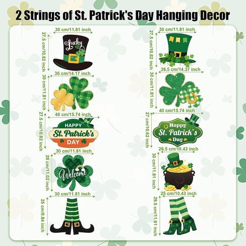 2 String St. Patrick's Day Door Sign Welcome Party Themed Hanging Yard Signs Irish Door Decor with Shamrock Leprechaun High Hat and Feet Wall Sign Ornament for Home Yard Decorations in Saudi Arabia