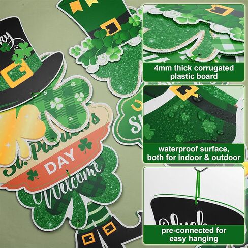 2 String St. Patrick's Day Door Sign Welcome Party Themed Hanging Yard Signs Irish Door Decor with Shamrock Leprechaun High Hat and Feet Wall Sign Ornament for Home Yard Decorations in Saudi Arabia