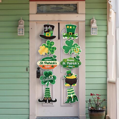 2 String St. Patrick's Day Door Sign Welcome Party Themed Hanging Yard Signs Irish Door Decor with Shamrock Leprechaun High Hat and Feet Wall Sign Ornament for Home Yard Decorations in Saudi Arabia