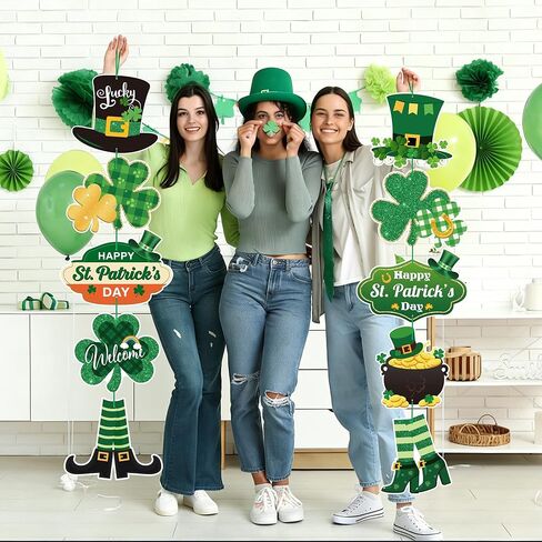 2 String St. Patrick's Day Door Sign Welcome Party Themed Hanging Yard Signs Irish Door Decor with Shamrock Leprechaun High Hat and Feet Wall Sign Ornament for Home Yard Decorations in Saudi Arabia