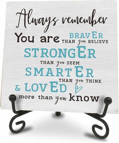 Wooden Sign Gifts - Braver, Stronger, Smarter, Positive Reminder - Motivational Wood Plaque With A Support Frame - Home & Office Inspirational Gifts For Women And Man, Desk Decor & Accessories(Blue) - A03 in Kuwait