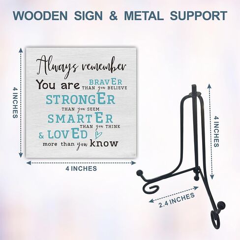 Wooden Sign Gifts - Braver, Stronger, Smarter, Positive Reminder - Motivational Wood Plaque With A Support Frame - Home & Office Inspirational Gifts For Women And Man, Desk Decor & Accessories(Blue) - A03 in Kuwait