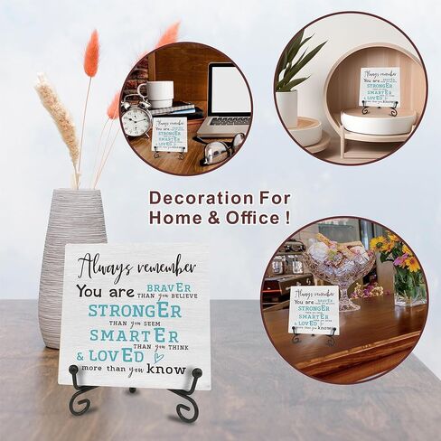 Wooden Sign Gifts - Braver, Stronger, Smarter, Positive Reminder - Motivational Wood Plaque With A Support Frame - Home & Office Inspirational Gifts For Women And Man, Desk Decor & Accessories(Blue) - A03 in Kuwait