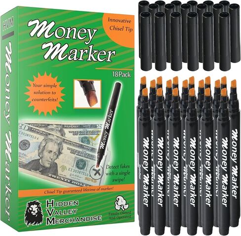 Money Marker (12 Counterfeit Pens) - Counterfeit Bill Detector Pen with Upgraded Chisel Tip - Detects Fake Counterfit Bills, Universal Currency Detectors Pack in Kuwait