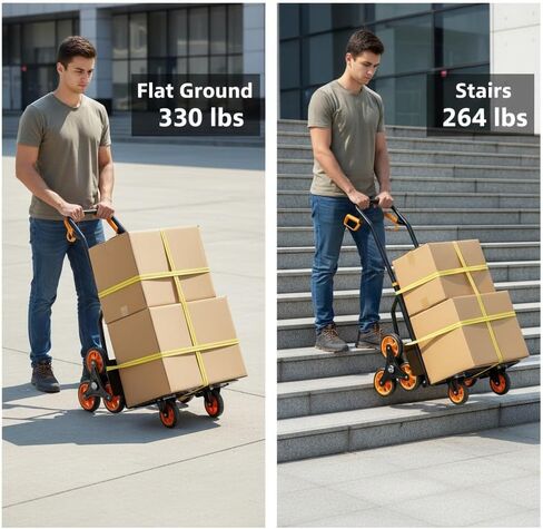 Stair Climber Hand Truck, 330 Lbs Capacity Foldable Dolly with 6-Wheel Design, Stair Climbing Cart for Moving Furniture Home Factory Office, Height Adjustable Handle Climbing Trolley in Saudi Arabia