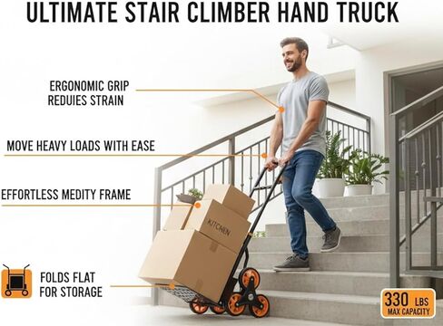 Stair Climber Hand Truck, 330 Lbs Capacity Foldable Dolly with 6-Wheel Design, Stair Climbing Cart for Moving Furniture Home Factory Office, Height Adjustable Handle Climbing Trolley in Saudi Arabia