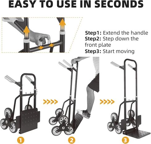 Stair Climber Hand Truck, 330 Lbs Capacity Foldable Dolly with 6-Wheel Design, Stair Climbing Cart for Moving Furniture Home Factory Office, Height Adjustable Handle Climbing Trolley in Saudi Arabia