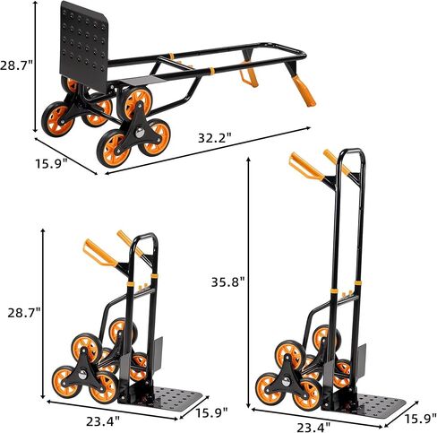 Stair Climber Hand Truck, 330 Lbs Capacity Foldable Dolly with 6-Wheel Design, Stair Climbing Cart for Moving Furniture Home Factory Office, Height Adjustable Handle Climbing Trolley in Saudi Arabia