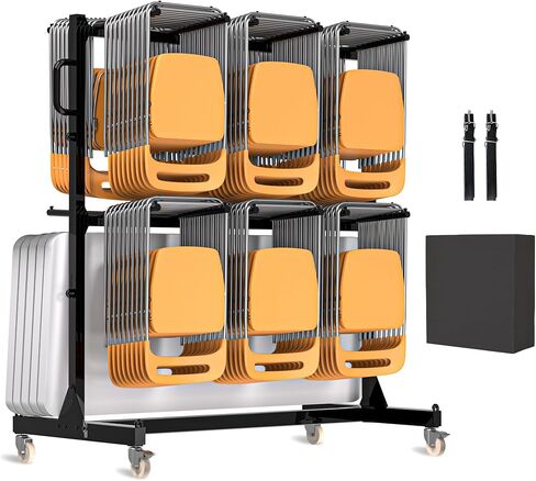 Folding Chair Rack, Heavy-Duty Chair Cart for 84 Chairs or 12 Tables, 1000 LBS Capacity, Dual-Layer Chair Racks with Wheels and Holders, Chair Holder with Weatherproof Cover and Elastic Cords in Saudi Arabia