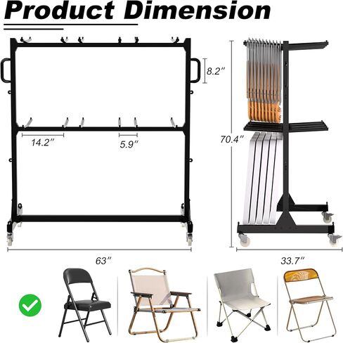 Folding Chair Rack, Heavy-Duty Chair Cart for 84 Chairs or 12 Tables, 1000 LBS Capacity, Dual-Layer Chair Racks with Wheels and Holders, Chair Holder with Weatherproof Cover and Elastic Cords in Saudi Arabia