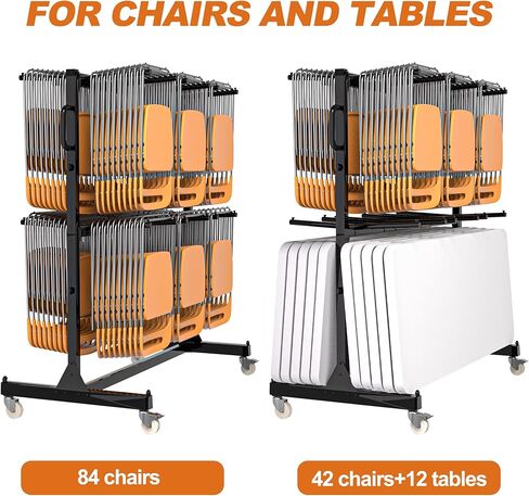 Folding Chair Rack, Heavy-Duty Chair Cart for 84 Chairs or 12 Tables, 1000 LBS Capacity, Dual-Layer Chair Racks with Wheels and Holders, Chair Holder with Weatherproof Cover and Elastic Cords in Saudi Arabia