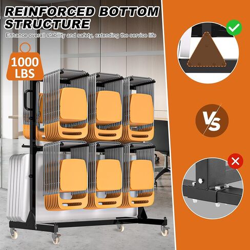 Folding Chair Rack, Heavy-Duty Chair Cart for 84 Chairs or 12 Tables, 1000 LBS Capacity, Dual-Layer Chair Racks with Wheels and Holders, Chair Holder with Weatherproof Cover and Elastic Cords in Saudi Arabia
