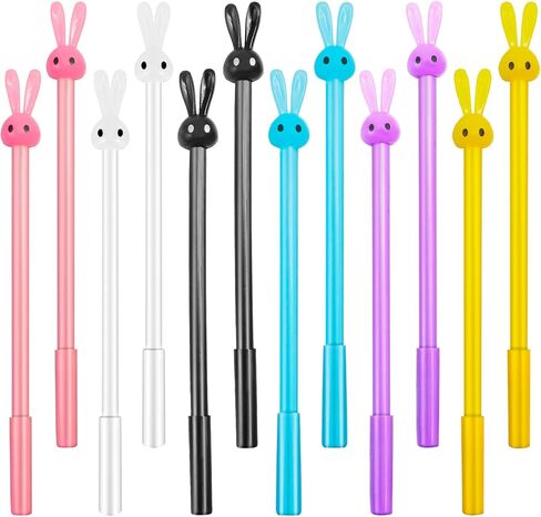 Zoyiancy 12 قطعة قلم كتابة بالحبر الأسود الكرتوني، قلم كرة دوارة على شكل أرنب، أقلام جل أرنب لطيفة، حبر أسود بنقطة كروية 0.5 مم للمكتب والمدرسة والمنزل (4 ألوان) in Kuwait