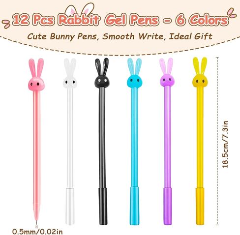 Zoyiancy 12 قطعة قلم كتابة بالحبر الأسود الكرتوني، قلم كرة دوارة على شكل أرنب، أقلام جل أرنب لطيفة، حبر أسود بنقطة كروية 0.5 مم للمكتب والمدرسة والمنزل (4 ألوان) in Kuwait