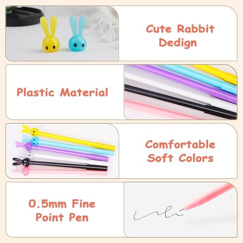 Zoyiancy 12 قطعة قلم كتابة بالحبر الأسود الكرتوني، قلم كرة دوارة على شكل أرنب، أقلام جل أرنب لطيفة، حبر أسود بنقطة كروية 0.5 مم للمكتب والمدرسة والمنزل (4 ألوان) in Kuwait