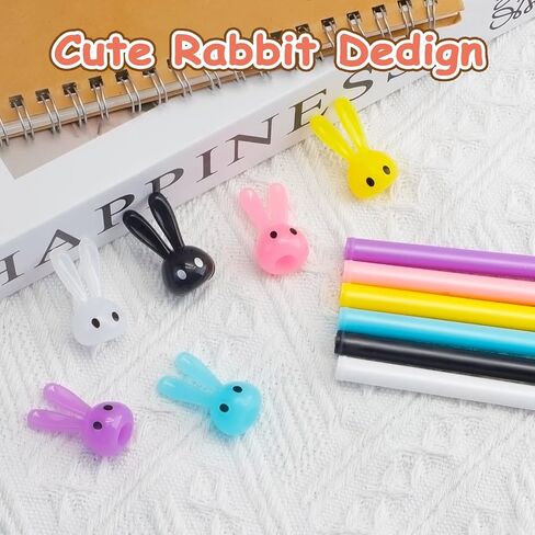 Zoyiancy 12 قطعة قلم كتابة بالحبر الأسود الكرتوني، قلم كرة دوارة على شكل أرنب، أقلام جل أرنب لطيفة، حبر أسود بنقطة كروية 0.5 مم للمكتب والمدرسة والمنزل (4 ألوان) in Kuwait