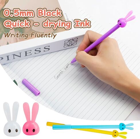 Zoyiancy 12 قطعة قلم كتابة بالحبر الأسود الكرتوني، قلم كرة دوارة على شكل أرنب، أقلام جل أرنب لطيفة، حبر أسود بنقطة كروية 0.5 مم للمكتب والمدرسة والمنزل (4 ألوان) in Kuwait