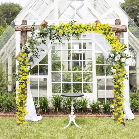 2Pcs 6Ft Eucalyptus Garland with Yellow Petunias Flowers,Spring Fake Flowers Greenery Garland Floral Vines for Wedding Table Party Backdrop Wall UV Protected Indoor Outdoor Decoration in Kuwait