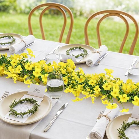 2Pcs 6Ft Eucalyptus Garland with Yellow Petunias Flowers,Spring Fake Flowers Greenery Garland Floral Vines for Wedding Table Party Backdrop Wall UV Protected Indoor Outdoor Decoration in Kuwait
